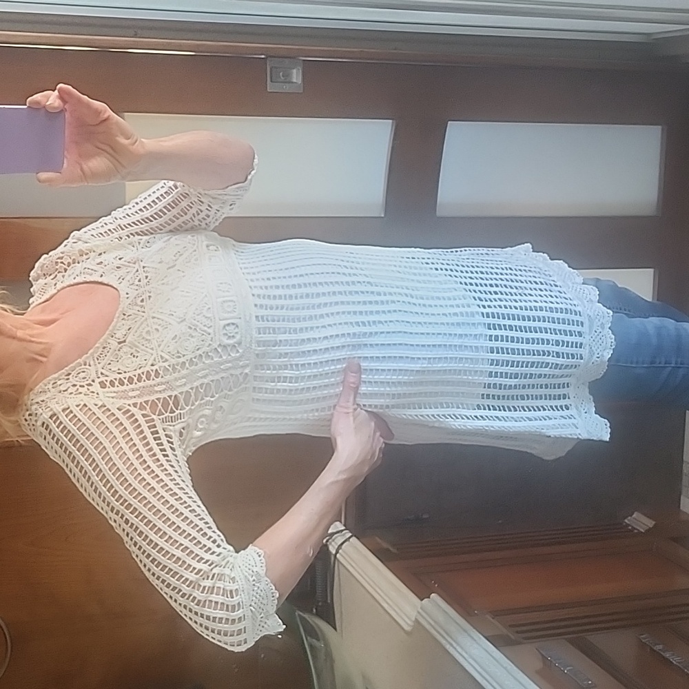 Maria Rello Crocheted CoverUp Tunic Ivory Size M - Picture 2 of 16